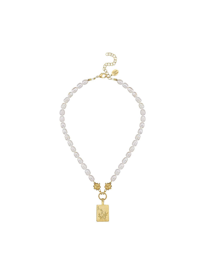 1 Bam Bird Mahjong Tile Pearl Necklace