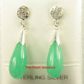10% OFF- A Pair of Solid Sterling Silver 925 Good Luck Green Jadeite A Jade Dangle Stud Earrings TPJ
