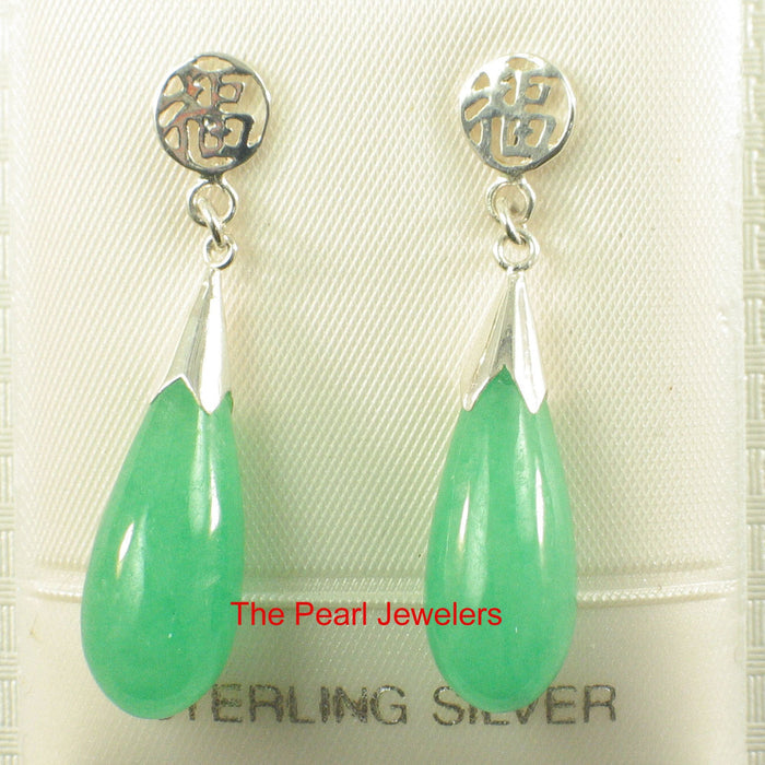10% OFF- A Pair of Solid Sterling Silver 925 Good Luck Green Jadeite A Jade Dangle Stud Earrings TPJ