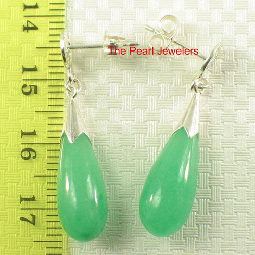 10% OFF- A Pair of Solid Sterling Silver 925 Good Luck Green Jadeite A Jade Dangle Stud Earrings TPJ