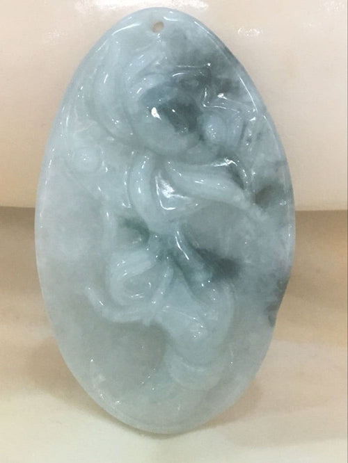 10%OFF- Certified Natural Icy Lavender Jadeite Emerald Jade Translucent Guanyin Pendant《Grade A》0136