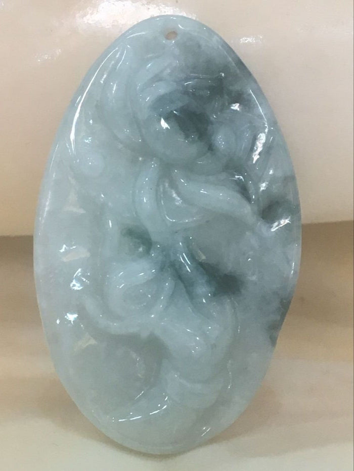 10%OFF- Certified Natural Icy Lavender Jadeite Emerald Jade Translucent Guanyin Pendant《Grade A》0136