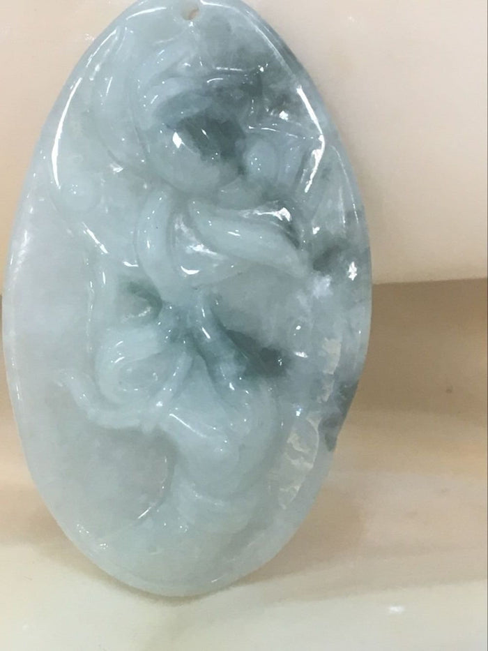 10%OFF- Certified Natural Icy Lavender Jadeite Emerald Jade Translucent Guanyin Pendant《Grade A》0136