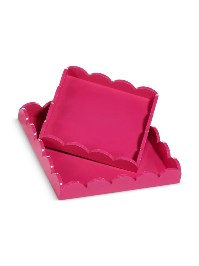 12" Pink Scalloped Tray Set