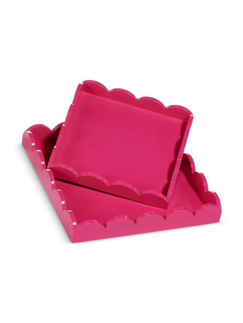 12" Pink Scalloped Tray Set