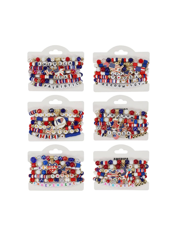 4th of July Patriotic Stackable Beaded Bracelet Set