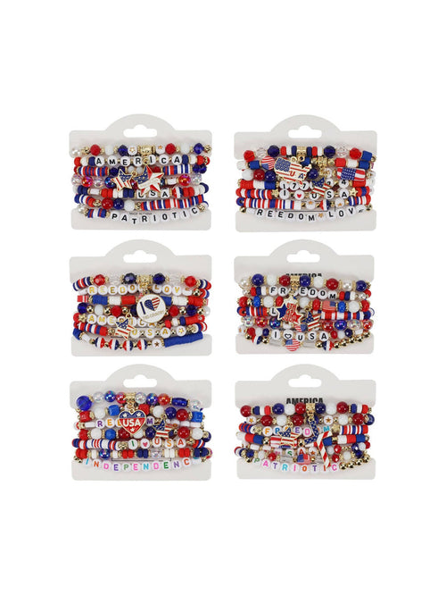 4th of July Patriotic Stackable Beaded Bracelet Set