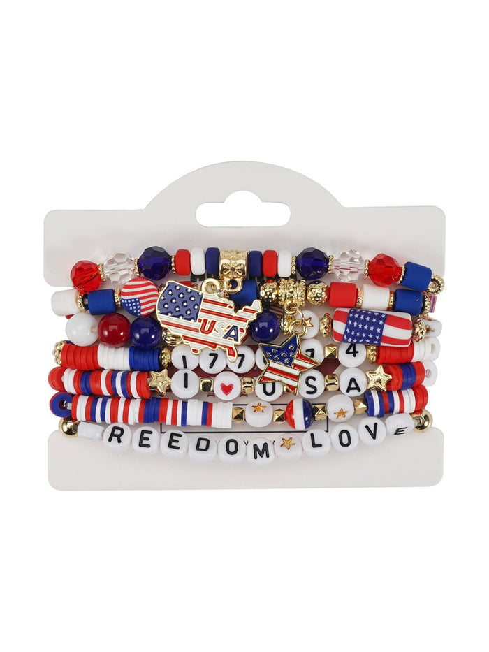 4th of July Patriotic Stackable Beaded Bracelet Set