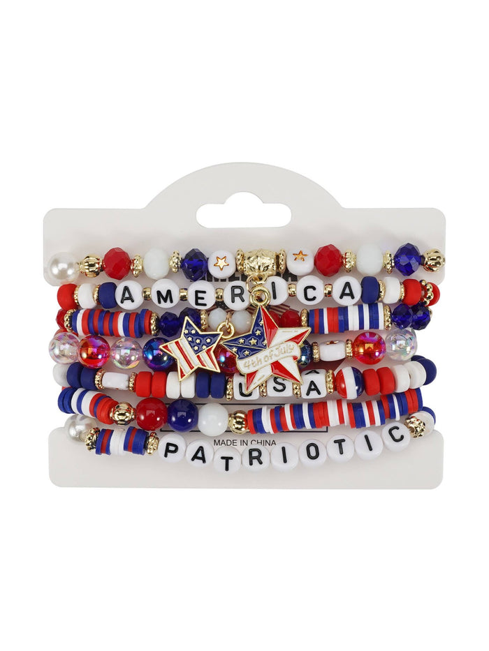 4th of July Patriotic Stackable Beaded Bracelet Set