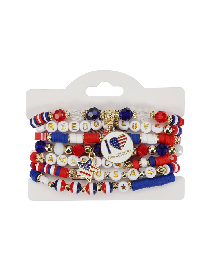 4th of July Patriotic Stackable Beaded Bracelet Set