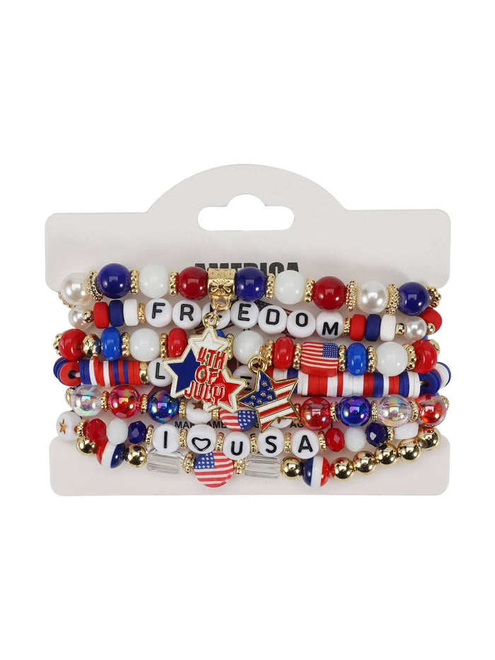 4th of July Patriotic Stackable Beaded Bracelet Set