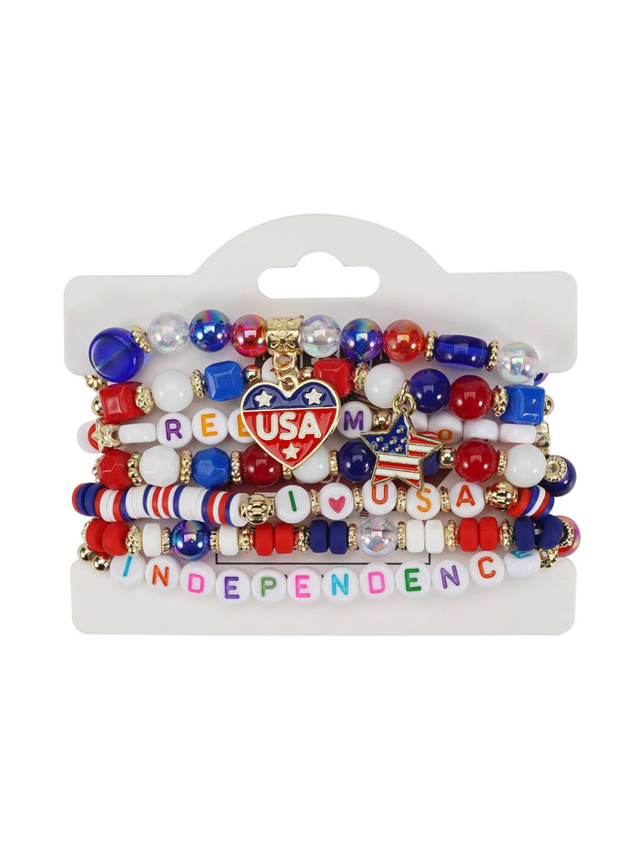 4th of July Patriotic Stackable Beaded Bracelet Set