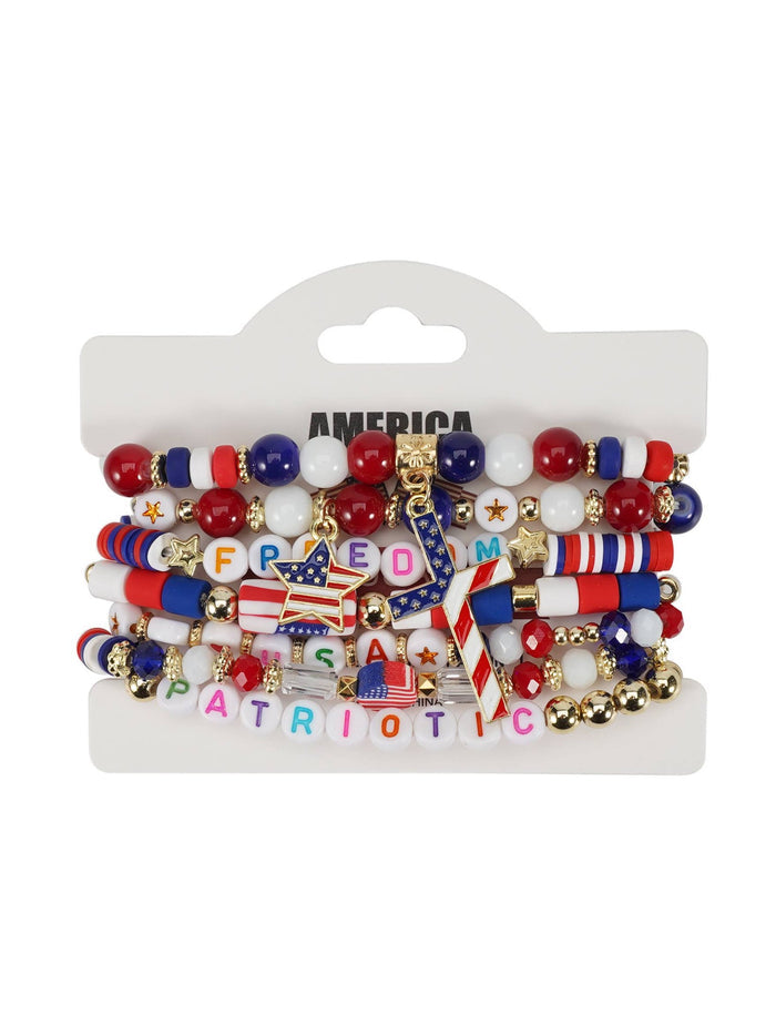 4th of July Patriotic Stackable Beaded Bracelet Set