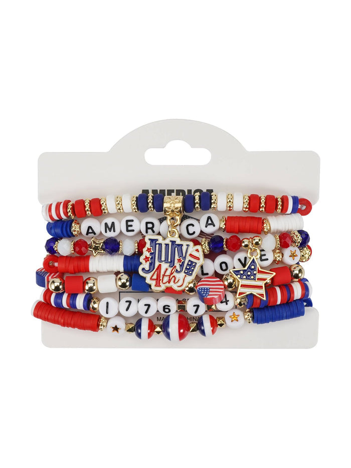 4th of July Patriotic Stackable Beaded Bracelet Set