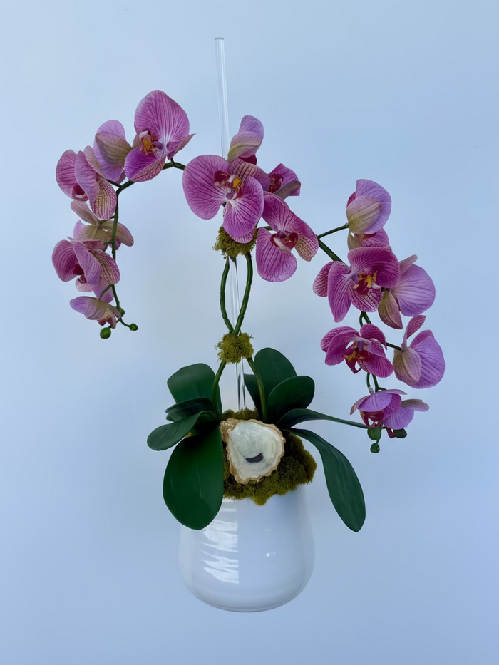 Double purple orchid arrangements