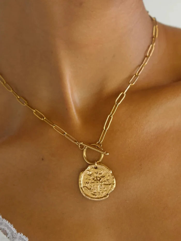 Asher Compass Pendant Toggle Chain Necklace