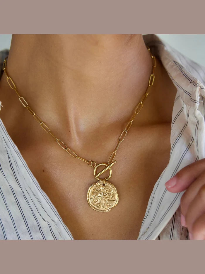 Asher Compass Pendant Toggle Chain Necklace