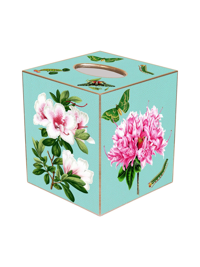 Azaleas on Aqua Tissue Box Cover