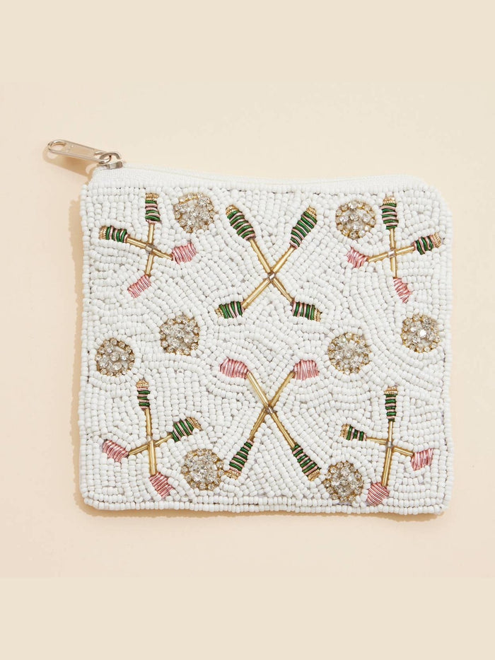 Bandy Racket & Ball Beaded Coin Pouch