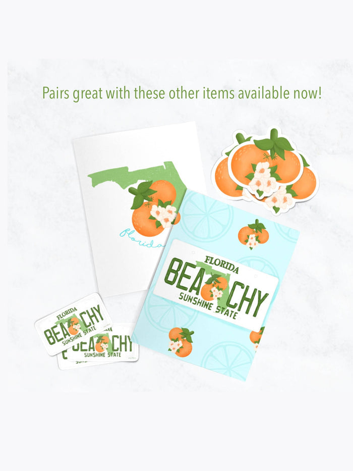 Beachy Florida sticker set with matching orange die-cut and card stationery