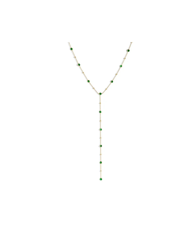 Bezel Gemstone Lariat - Emerald