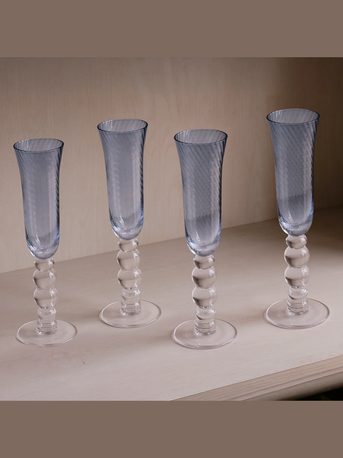 Blue French Swirl Champagne Flutes (S/4)