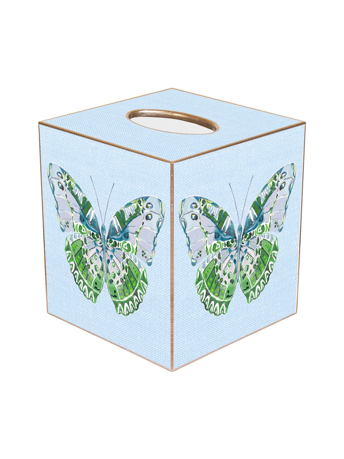 Blue Linen Butterfly Tissue Box