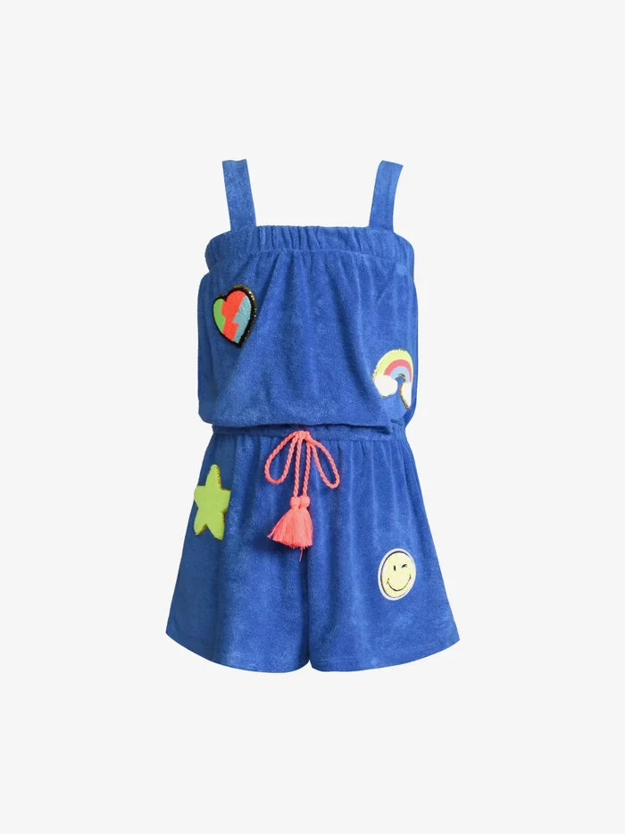 Blue Romper with Patch Trim