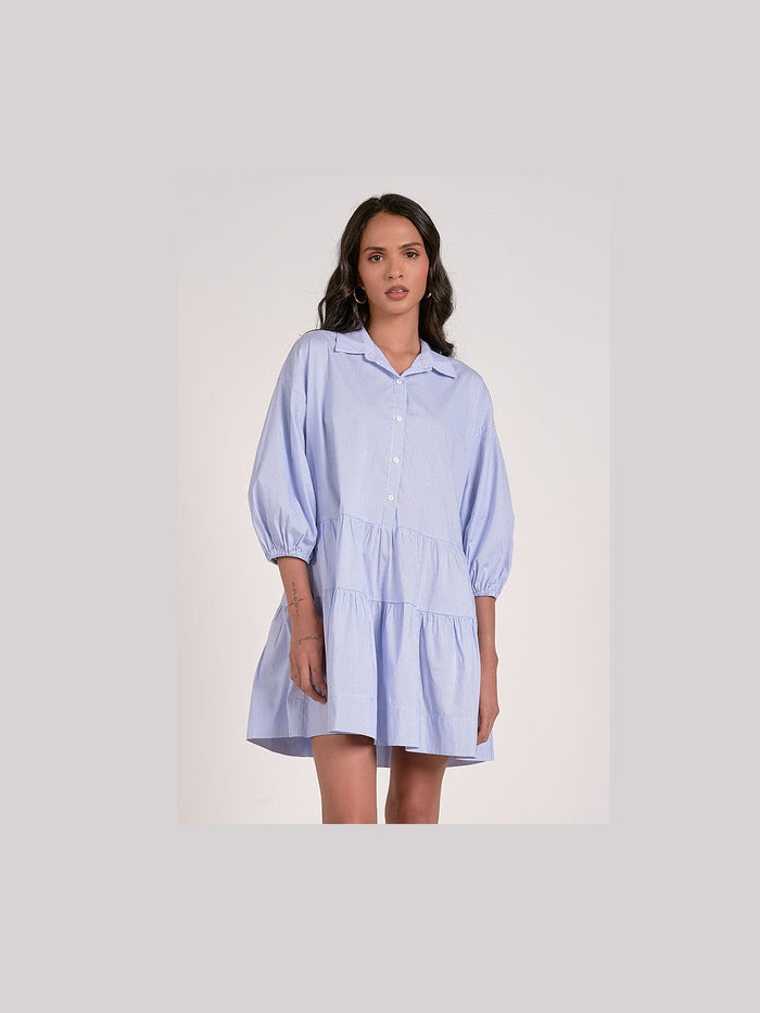Blue Stripe 3/4 Sleeve Dress