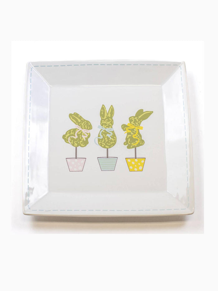 Boxwood Bunny Topiary Platter   White/Multi   11.5x11.5