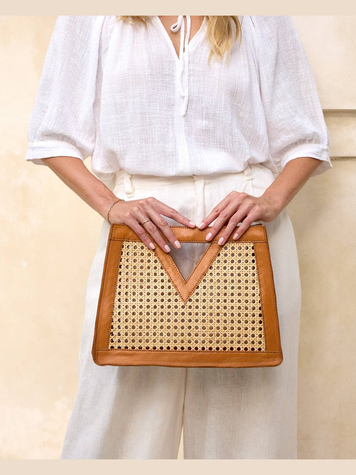 Brown Cane Weave Rattan Triangle Handbag