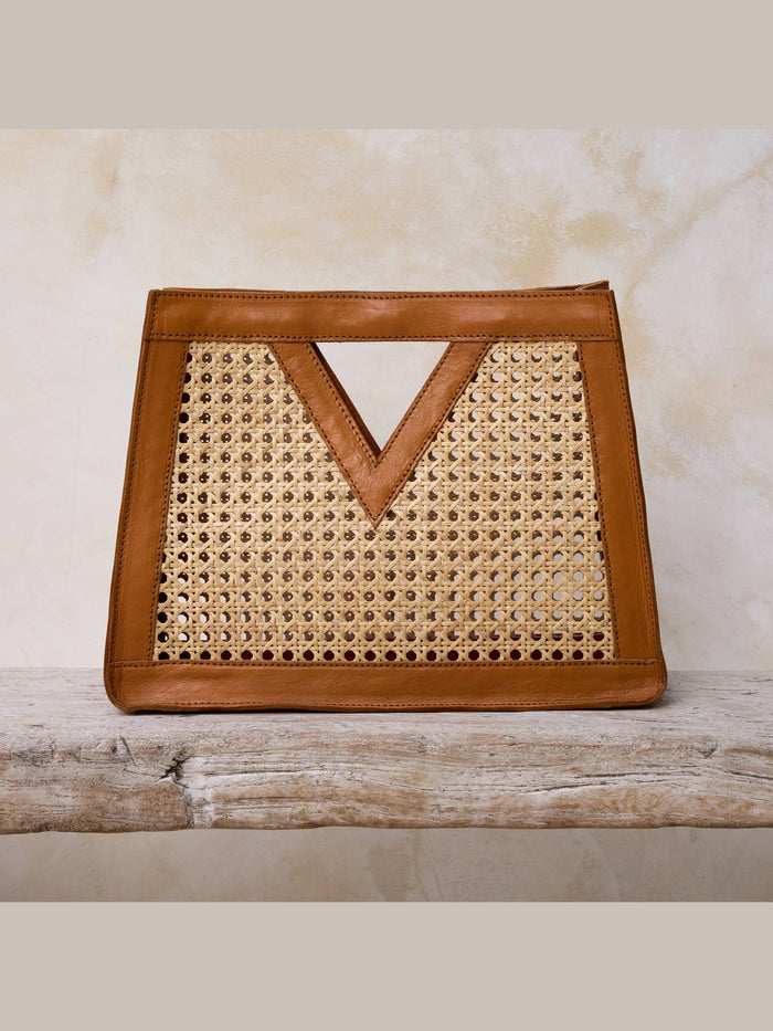 Brown Cane Weave Rattan Triangle Handbag