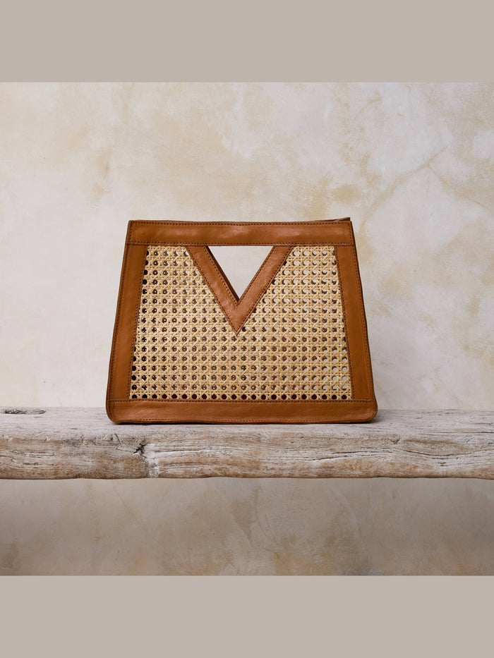 Brown Cane Weave Rattan Triangle Handbag