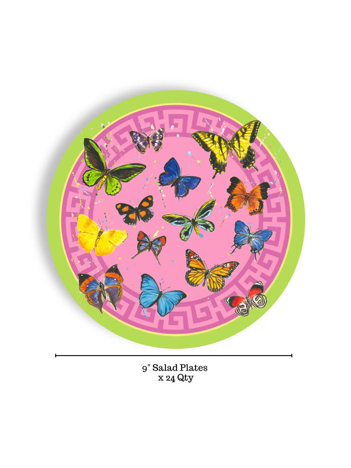 Butterfly Greek Key 24ct 9" Paper Plates – Salad Plates