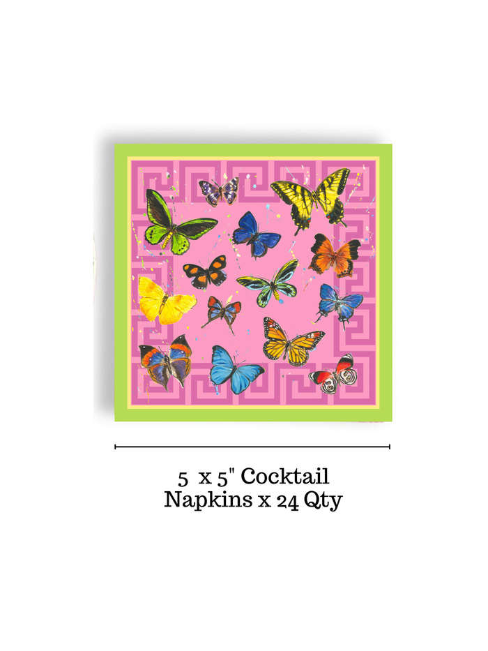 Butterfly Greek Key 24ct Cocktail Napkin Separates (3ply)