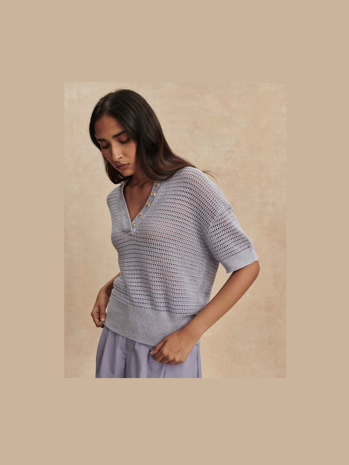 Callie Short Sleeve Knit Top - thistle down