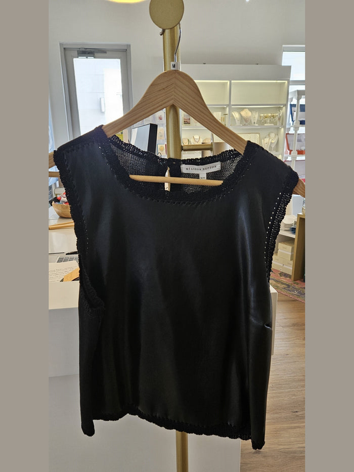 Cece Sleeveless Faux Leather with knitted back top
