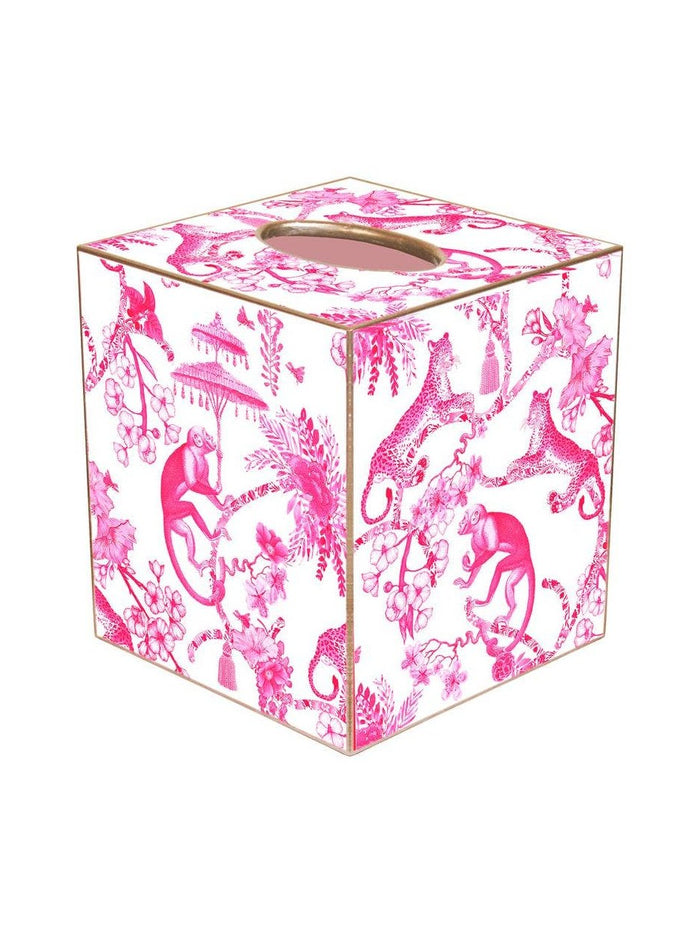 Chic Monkey Toile Pink Tissue Box Cover