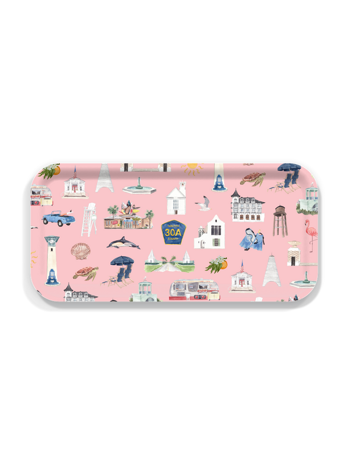 Coastal Décor – Whimsical 30A Pink Serving Tray - 3 Sizes