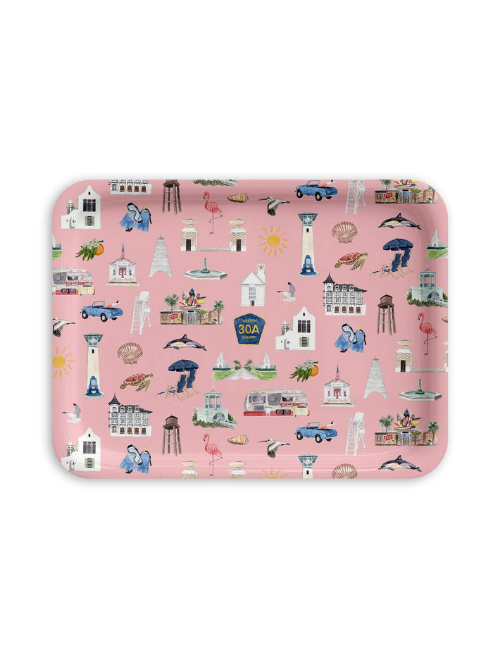 Coastal Décor – Whimsical 30A Pink Serving Tray - 3 Sizes