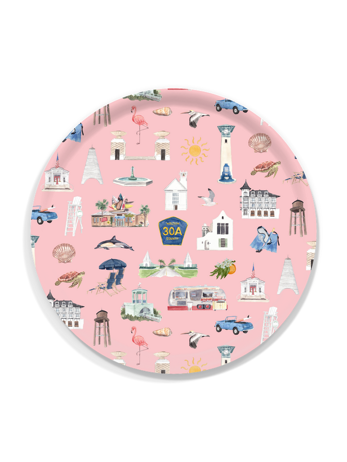 Coastal Décor – Whimsical 30A Pink Serving Tray - 3 Sizes
