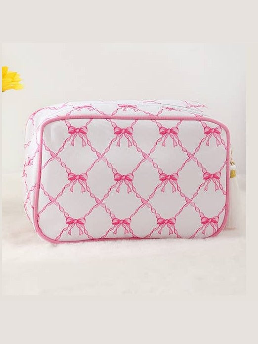 Color-Blocked Striped Pouch Bow Tassel Zipper Makeup Bag