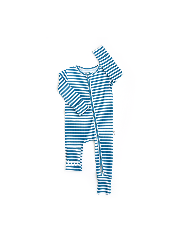 Cooper Blue Ribbed ZIP Bamboo Striped One Piece 2-Way Zipper