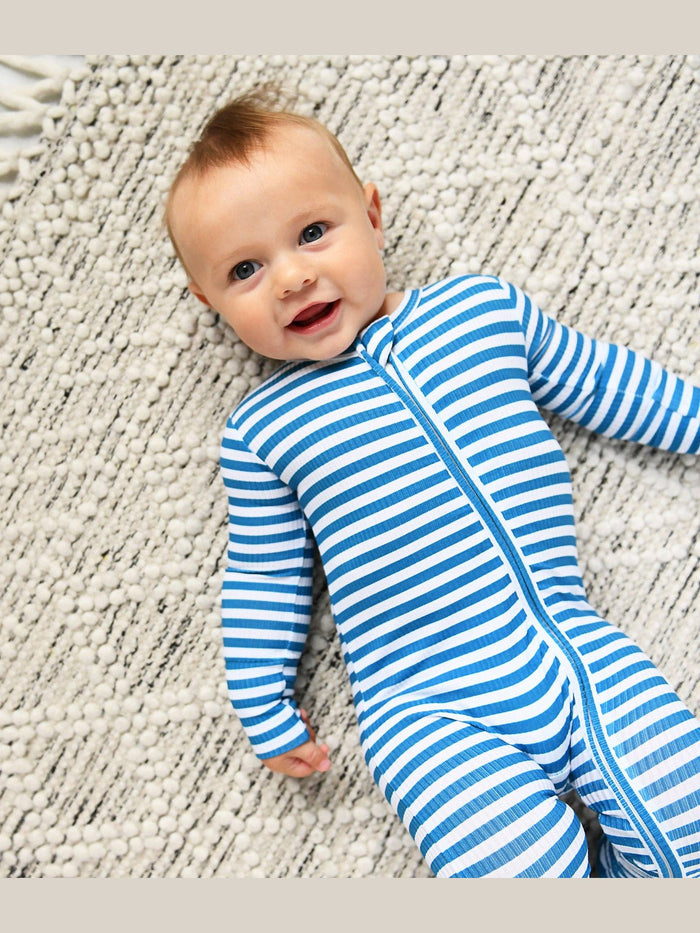 Cooper Blue Ribbed ZIP Bamboo Striped One Piece 2-Way Zipper
