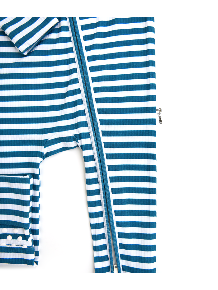 Cooper Blue Ribbed ZIP Bamboo Striped One Piece 2-Way Zipper