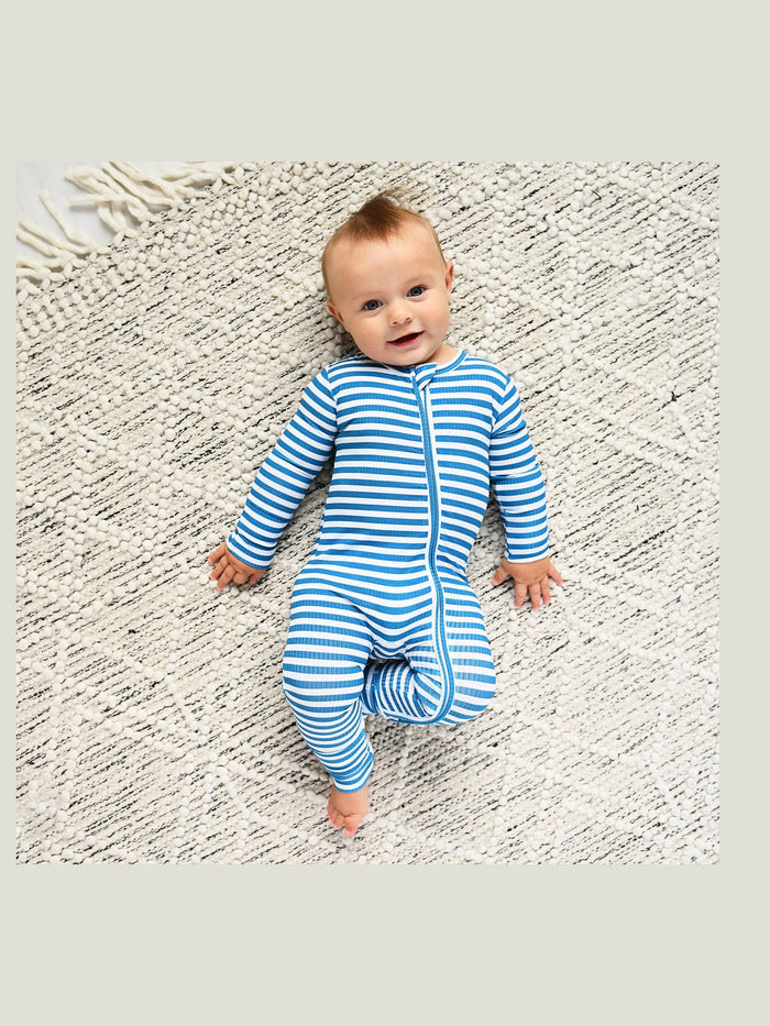 Cooper Blue Ribbed ZIP Bamboo Striped One Piece 2-Way Zipper