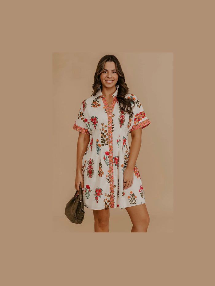 Cream Floral Mini Dress