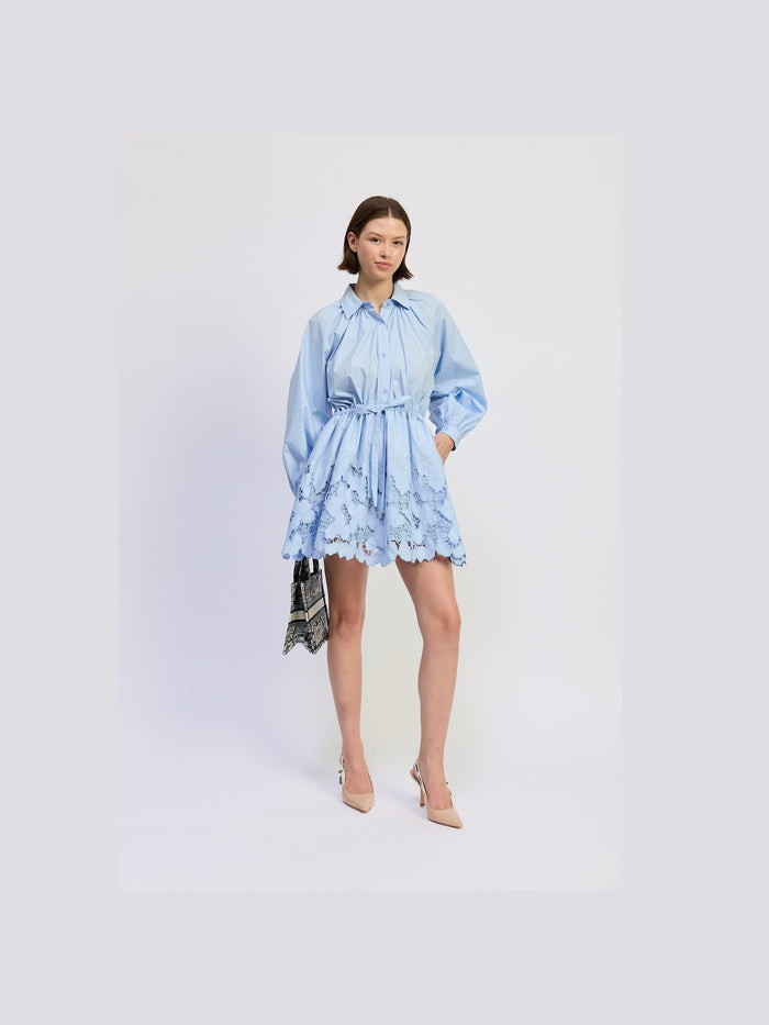 Cutwork Embroidery Mini Shirt Dress