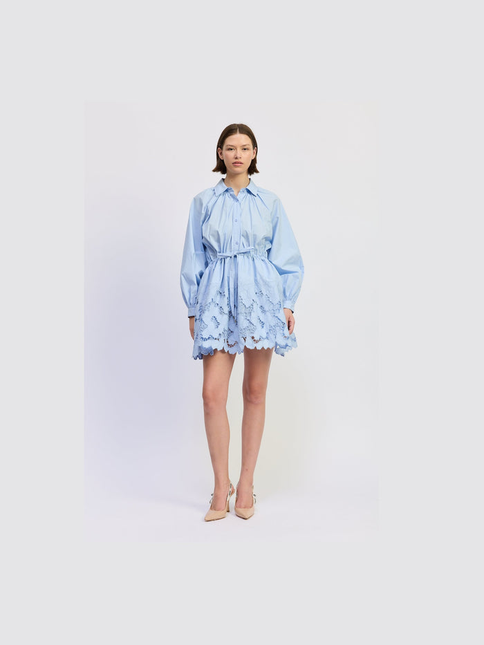 Cutwork Embroidery Mini Shirt Dress