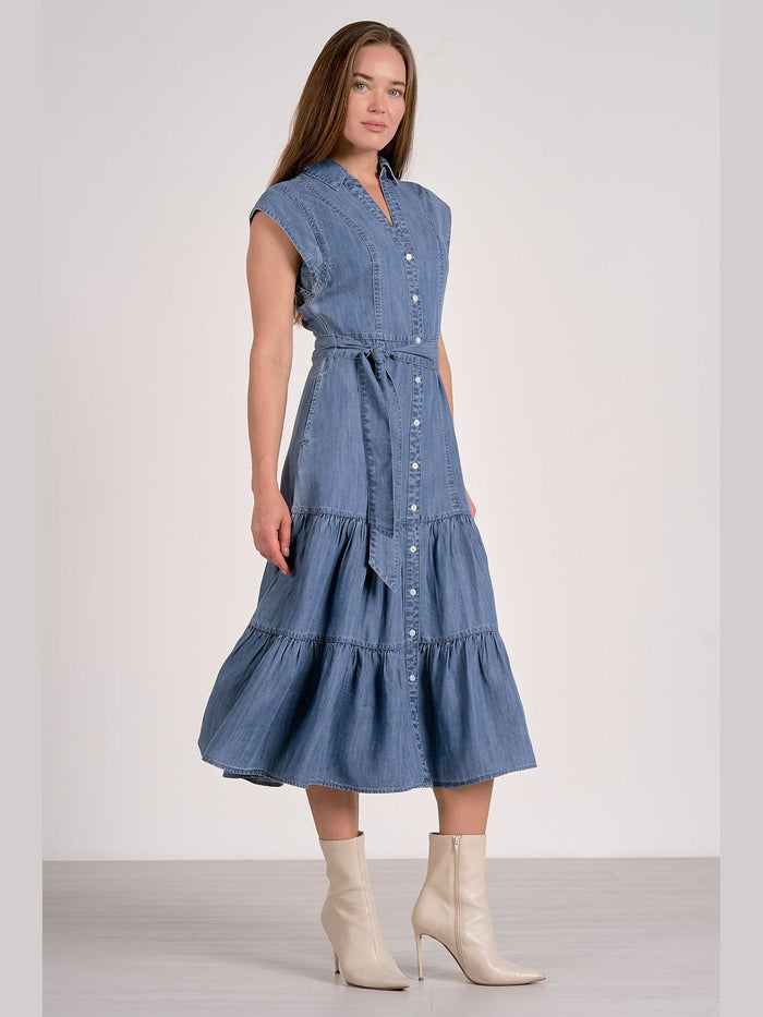 Dark Wash Midi Cap Sleeve Dress